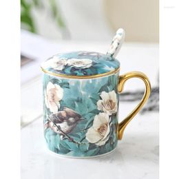 Mugs Nordic Ins Gold Circled Mug With Lid Spoon Light Luxury Creative Personality Trendy Water Cup Household Ceramic Coffee