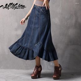 Skirts Women Clothing 2024 Summer Ruffled Denim Skirt Retro Slim Mid-length Casual Half-body Female Clothes X2216