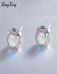 RongXing Simple Fashion Round BlueWhite Fire Opal Stud Earrings For Women White Gold Filled Wedding Earrings Ear078713069505