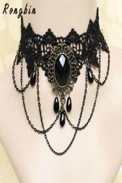 Colar de gargantilha de renda preta gótica vintage para mulheres de flores colar colarinho bijoux femme colares colares4365018