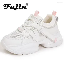 Casual Shoes Fujin 6cm Air Mesh Synthetic Microfiber Leather Breathable Hollow Platform Wedge Women Summer Ethnic Chunky Sneaker Bling