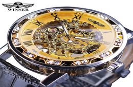 Winner Black Golden Retro Luminous Hands Fashion Diamond Display Mens Mechanical Skeleton Wrist Watches Top Brand Luxury ClockWat3672428