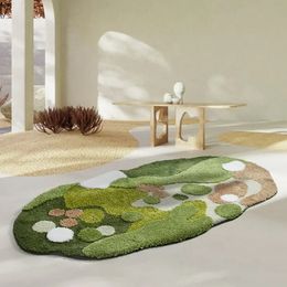Household Moss Imitation Cashmere Coffee Table Rug Shaped Thicken Bedroom Bedside Mat Nonslip Absorbent Living Room Carpet 240424