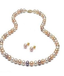 89mm White Pink Purple Multicolor Natural South Sea Pearl Necklace 20 inch Earring Set 14k Gold22903151139126