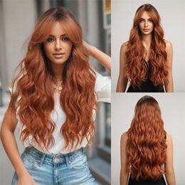 Soft Lace Front Wigs Human Hair Ombre Colour Glueless Long Curly Wave Heat Resistant Fibre Synthetic Lace Wig Natural Baby Hair Women Girls Pre Plucked