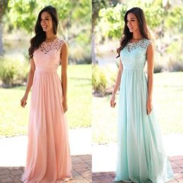 New Lace and Chiffon Country Style Beach Evening Dresses Formal Gowns Real picture Cheap Coral Mint Green Long Junior Bridesmaid Dress 324K