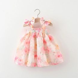Girl Dresses (0-3 Years Old) Baby Dress Summer Cotton Embroidered Flower Bow Princess For Kids Chiffon Beach Strap