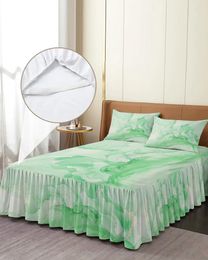 Bed Skirt Marble Texture Gradient Green Elastic Fitted Bedspread With Pillowcases Mattress Cover Bedding Set Sheet