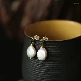 Stud Earrings Handmade Natural Freshwater Irregular Baroque Pearl Pendant Earring For Women Green Artificial Zircon Party Wedding Jewelry