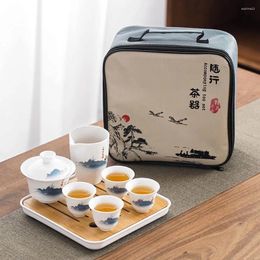 Teaware Sets 10Pcs Ceramic Chinese Tea Set Portable Handmade Pot With 4 Cups Gaiwan Tray Suitable For Travel Camping