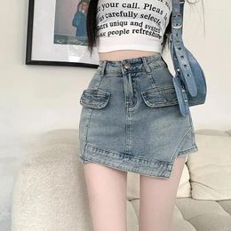 Skirts Irregular Denim Skirt For Women Summer Korean Version 2024 Pure Design High Waist Slim A-line