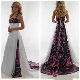 2020 Camo Wedding Dresses Sexy Halter Camouflage Custom Plus Size Bridal Gowns Beach Backless Summer Wedding Dress 254w