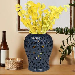 Storage Bottles Ceramic Vase Hollow Out With Lid Lattice Table Centrepieces 36cm Porcelain Ginger Jar For Bedroom Living Room Desk Home