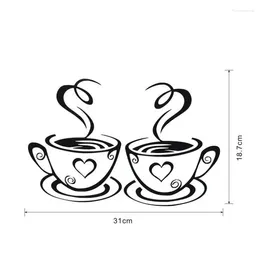 Wall Stickers Double Coffee Cups Sticker PVC Art Decals Adhesive Kitchen Room Decor NE