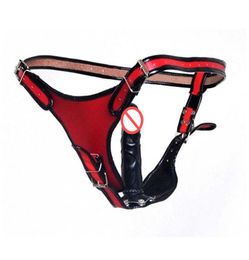 Dildo Panties with detachable vagina Dildo 13cm long female adjustable Rubberized Dildos Panty red color leather Pants Shorts1716548
