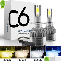 Car Headlights New 2X H7 Led H11 H4 Hi/Lo H1 H3 H8 Hb1 Hb3 Hb4 Hb5 Hir2 H13 H27 9005 9006 Headlight Bbs 3000K 6000K 8000K Cob C6 Light Otikr