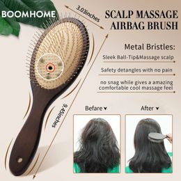 head massage brush steel hair brush wood hair brush with steel needles scalp airbag brush for hair combing 240511