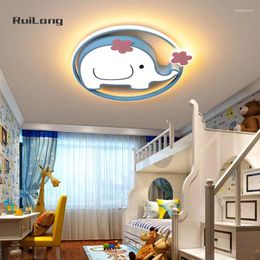 Ceiling Lights Cartoon Elephant Led Lamp For Children's Room Baby Boy Bedroom Light Animal Cute Decor Blue Chandelier Kids