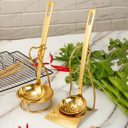 Stainless steel gold-plated spoon thick household commercial spoon pot restaurant step cooking soup spoon 240506