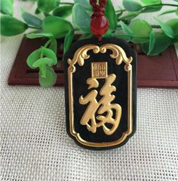 Blessing Gold Inlaid Jade Pendants for Men and Women Pendant Hetian Dark Green Valentine039s Day Gift7947557