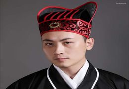 Berets Adult Men Ancient Hat Chinese Traditional Headdress Hanfu Yellow Red Vintage Cosplay Outfit For8981047