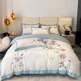 Bedding Sets Small Fresh 40 Pure Cotton Four-piece Set Plant Floral Embroidery Quilt Cover Pastoral Style