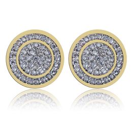Wholesale-925 Sterling Silver Iced out CZ Premium Diamond Cluster Zirconia Round Screw Back Stud Earrings for Men Hip Hop Jewellery 286y
