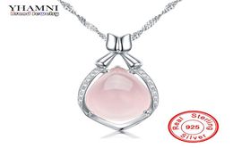 YHAMNI Luxury Solid 925 Sterling Silver Pink Gem Crystal Pendant Necklace Natural Stone Water Drop Necklace For Women DZ0564746457