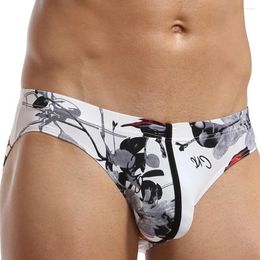 Underpants Sexy Underwear Men Ice Silk Printed Briefs Cuecas Low Waist Male Ropa Interior Hombre U Pouch Bikini Mens