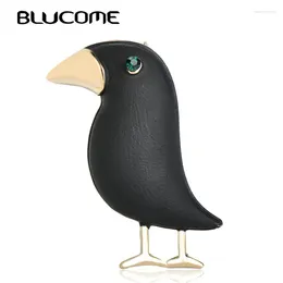 Brooches Blucome Black Crow Brooch Enamel Bird Corsage Men Women Kids Suit Dress Hats Collar Pins Animal Scarf Buckles Accessories