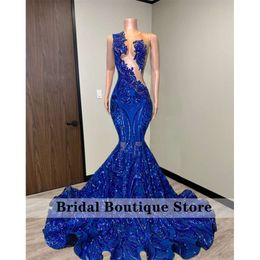 Sparkly Royal Blue Diamonds Mermaid Prom Glitter Sequins Gown Bead Crystal Rhinestones special Birthday Party Dress