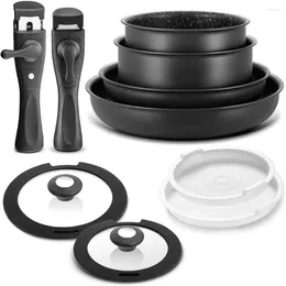 Cookware Sets Nonstick Pots And Pans Set With Detachable Handles For All Hobs Stackable Design Dishwasher/Oven Safe