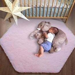 Carpets Soft And Fluffy Pink Hexagon Long Hair Rug Hexagonal Princess Tent Children's Mat Baby Play Climbing