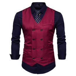 New Men's Vest Slim Fit Double Breasted Dress Suit Vests Fashion Slim Fit Men Casual Vest Waistcoat Gilet Homme Costume 03 243Y