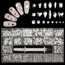 Luxury Charm Diamond Jewellery Set for Nail Art Decorations AB Flat Bottom Drill Mixed Crystal Shaped 240509