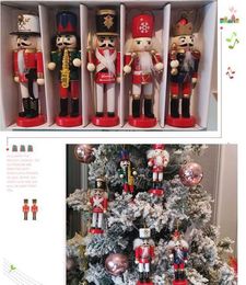 56pcs Merry Christmas Decorations Kids Nutcracker Soldier Doll 12cm Wooden Pendants New Year Ornaments for Navidad Xmas Tree Y0914701695