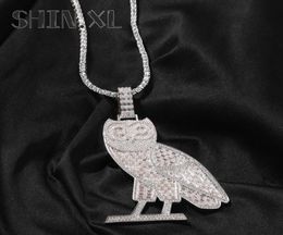 Hip Hop Iced Out Retro Owl Zircon Pendant Long Necklace Tide brand Animal Bling Jewellery Gift3616939