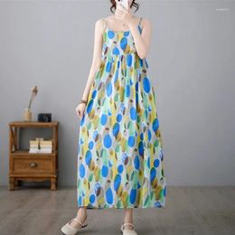Casual Dresses 2024 Arrival Thin Light Cotton Sleeveless Loose Summer Strap Dress Fashion Women Holiday Travel Style Beach
