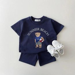 Clothing Sets 2024 Korea Baby Boy Set Toddler Kids Summer Clothes Cartoon Bear T-shirt Shorts Two Piece Suit Born Girl Outfits