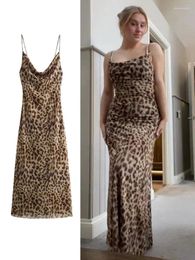 Plus Size Dresses Sexy Leopard Print Silk Slip Dress Women Backless Sleeve Maxi Female 2024 Summer Lady Party Vestidos Streetwear