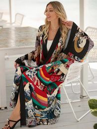 Plus Size Dresses 2024 Summer Women Cardigan Stitch Cocktail Sexy Boho Maxi African Holiday Batwing Sleeve Silk Feeling Robe Kimono Kaftan