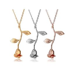 Rose Pendant Necklace Jewellery Sterling Silver Retro 3D Leaf Valentine039s Day Women039s Birthday Vintage15061572559461