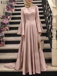 Ethnic Clothing Spring Muslim TDress ZANZEA Women Elegant Long Flare Slve Satin Dress Casual Ramadan urkey Abaya Hijab Sundress Robe Femme T240510