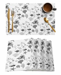 Table Mats Starfish Shell Coral Vintage Black Grey Kitchen Tableware Cup Bottle Placemat Coffee Pads 4/6pcs Desktop
