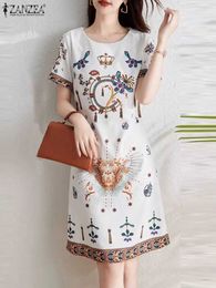 Basic Casual Dresses ZANZEA Fashion Womens Short sleeved Flower Print Dress Summer Bohemian Leisure Holiday Vestido Kaftan Beach Knee Length SundressL2405