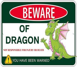 Beware of Dragon Metal Tin Sign Funny Dragon Sign Gifts for Boys Room Wall DecorKids Dragon Tank Products Party Bathroom Baby8219981