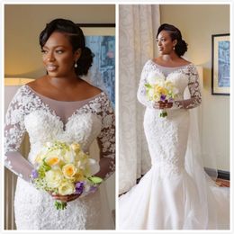 arabic aso ebi plus size lace beaded wedding dresses long sleeves mermaid bridal dresses vintage wedding gowns zj364 291f