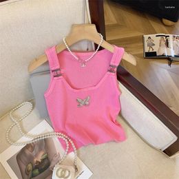Women's Tanks Pink Crop Top Vintage Y2k Camisole Fashion Streetwear Corset Sleeveless Off Shoulder Vest 2000s Clothes Summer 2024