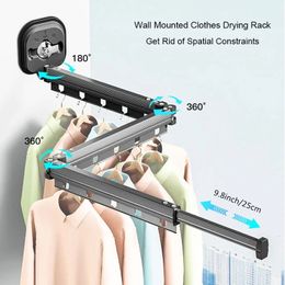 1 Pc No Punching Wall Mounted Clothes Hanger Retractable Laundry Drying Rack Collapsible Racks Space Saving 240506