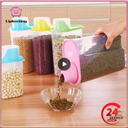 Storage Bottles Plastic Kitchen Rice Cereal Bean Food Dispenser Container Lid Sealed Box Jar Practical